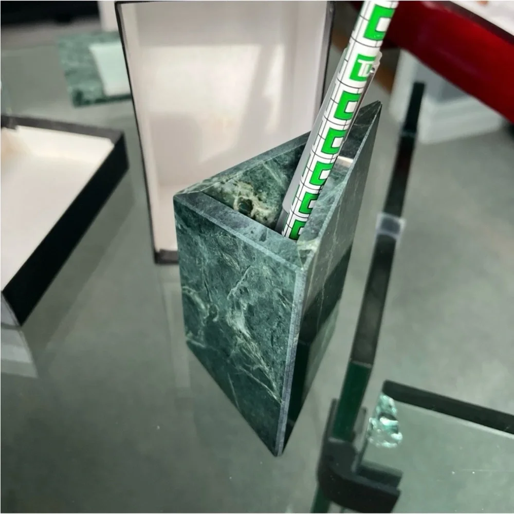Brand new green marble pencil/pen holder.  Comes with gift box